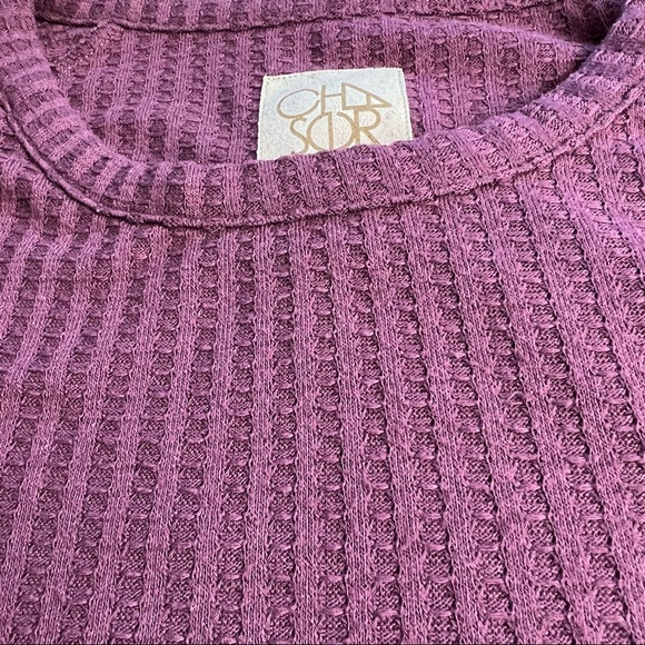 CHASER - Long sleeve Plum Waffle weave Button Cuff Shirt Small Burgundy Thermal - Picture 12 of 13